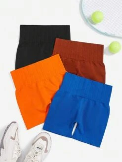 4pcs Wideband Waist Seamless Sports Shorts
