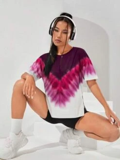 Tie Dye Drop Shoulder Sports Tee -Gym Chic Wear 1690424052746e58c79984da0422440832ccfa2ea4 thumbnail 405x552