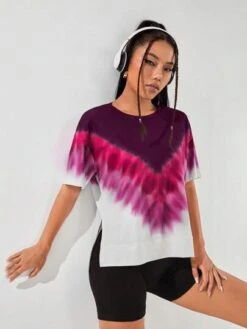 Tie Dye Drop Shoulder Sports Tee -Gym Chic Wear 1690424056919c206079ab013a02497b3deebc4fae thumbnail 405x552
