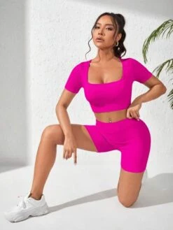 Seamless High Stretch Sports Tee & Biker Shorts -Gym Chic Wear 16904348707209689096ee85b10f979f5599fd8774 thumbnail 405x552