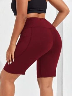 Plus High Stretch Wide Band Waist Sports Shorts With Phone Pocket