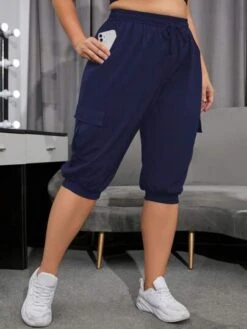 Plus Flap Pocket Capri Sports Pants -Gym Chic Wear 169052926255a7379943b065bcbaca9fc39173a4ff thumbnail 405x552