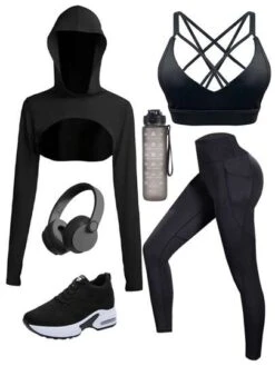 Solid Super Crop Sports Hoodie & Sports Bra & Leggings -Gym Chic Wear 1690722020fd1fa17a348c4b9667270ad608572a35 thumbnail 405x552