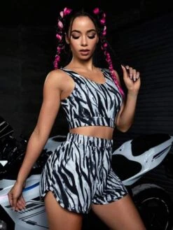 Zebra Striped Print Sports Set -Gym Chic Wear 1690767079731e3c6584b10e50ef289f373876f044 thumbnail 405x552