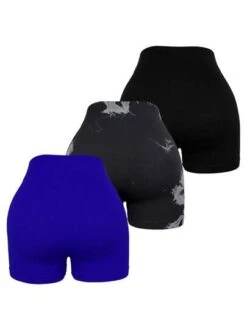 3pcs Tie Dye Wideband Waist Sports Shorts