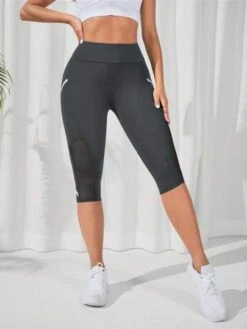 Contrast Mesh Insert Capri Sports Leggings -Gym Chic Wear 169079161718f93ac321519505fda68b9db6ce8796 thumbnail 405x552