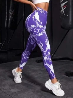 Graphic Print Wideband Waist Sports Leggings