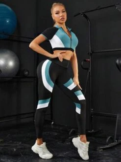 Colorblock Zip Up Sports Set -Gym Chic Wear 1690887125b8d55f36d8b81af7d3360c08e67e43a7 thumbnail 405x552