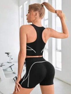 Contrast Piping Wideband Waist Sports Set