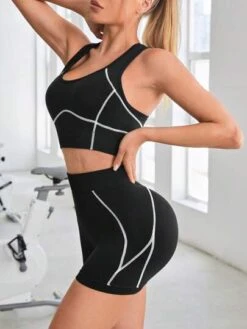 Contrast Piping Wideband Waist Sports Set -Gym Chic Wear 16908871992e60b5250c2cf2faf5b6953173e094b4 thumbnail 405x552