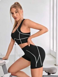 Contrast Piping Wideband Waist Sports Set -Gym Chic Wear 16908872034697a267503ddae2cf8a6823d515d945 thumbnail 405x552
