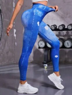 Graphic Print Wideband Waist Seamless Sports Leggings