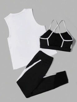 Letter Graphic Sports Bra & Tank & Leggings