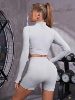 Seamless High Stretch Thumb Holes Sports Jacket & Biker Shorts -Gym Chic Wear 1690976265259814a1d7647cbededf22991b42611f thumbnail 405x552