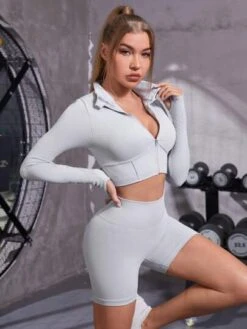 Seamless High Stretch Thumb Holes Sports Jacket & Biker Shorts -Gym Chic Wear 16909762687de63ce2fe75f03ab4b7a94b74cf3593 thumbnail 405x552