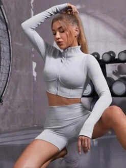 Seamless High Stretch Thumb Holes Sports Jacket & Biker Shorts -Gym Chic Wear 1690976273f9e2021d30041344653d7afc1afc3b83 thumbnail 405x552