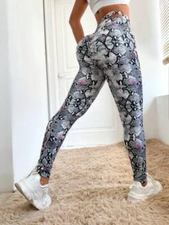 Snakeskin Print Wideband Waist Sports Leggings