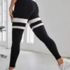 Striped Print Wide Waistband Sports Leggings With Phone Pocket
