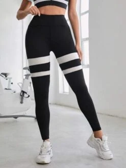 Striped Print Wide Waistband Sports Leggings With Phone Pocket -Gym Chic Wear 1691035395e1a6c9cb85541ac9777e72880e717045 thumbnail 405x552