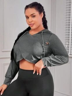 Plus Wrap Drawstring Crop Hoodie -Gym Chic Wear 1691064493f0ff33d95642de55e75233e761dcd1f2 thumbnail 405x552