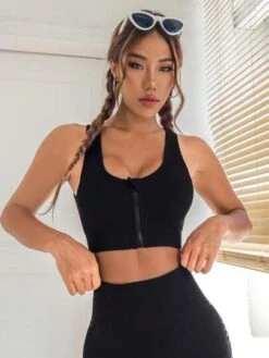 Solid Zip Up Sports Bra -Gym Chic Wear 16911130338f45b852cfeabfe19be6728385749355 thumbnail 405x552