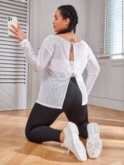 Plus Twist Back Drop Shoulder Sports Tee -Gym Chic Wear 1691155852c708fa688e39960948bfa77b52d67e04 thumbnail 405x552