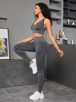 Solid Sports Bra & Wide Waistband Leggings -Gym Chic Wear 16911617985d6ced21fb7eb3780b4775b9f3f9e721 thumbnail 405x552