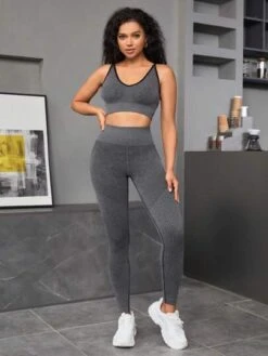 Solid Sports Bra & Wide Waistband Leggings -Gym Chic Wear 1691161800be89d6f03bb9bb7150e522a627a05cd3 thumbnail 405x552