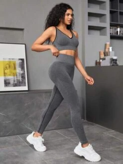 Solid Sports Bra & Wide Waistband Leggings -Gym Chic Wear 1691161804980870361d34ff293fa6b3ee14aaccf6 thumbnail 405x552