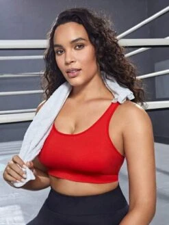 Plus Solid Criss Cross Back Sports Bra -Gym Chic Wear 1691315340d24530270dc73c47813dffc5afc1adfa thumbnail 405x552