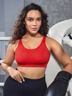 Plus Solid Criss Cross Back Sports Bra -Gym Chic Wear 1691315342c7ce9aa5c7df5f8722140f2da3cad390 thumbnail 405x552