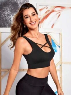 Criss Cross Front Sports Bra -Gym Chic Wear 16914599961fd127d802e1874e4f402b6af9596812 thumbnail 405x552