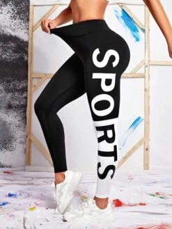 Letter Graphic Wideband Waist Sports Leggings -Gym Chic Wear 1691460046c34787097353af29c348b960a072d5cf thumbnail 405x552