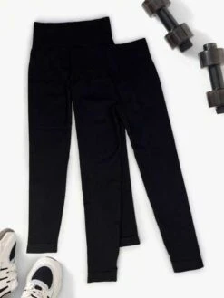 2pcs Solid Wideband Waist Sports Leggings