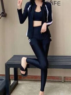 4pcs/set Side Stripes Color Block Sportswear Set