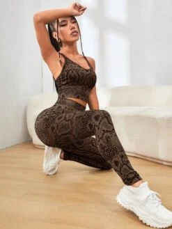 Snakeskin Print Wide Waistband Sports Set -Gym Chic Wear 1691632682a30085bb92b2ad948e60f836f1449ab8 thumbnail 405x552