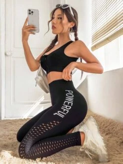 Letter Graphic Hollow Out Sports Leggings -Gym Chic Wear 1691646008a41c7b8a0453556703438bc0939d5ff2 thumbnail 405x552