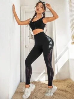 Letter Graphic Hollow Out Sports Leggings -Gym Chic Wear 16916460110fbe7eda434949bc1ef5f4bf45a2bf28 thumbnail 405x552