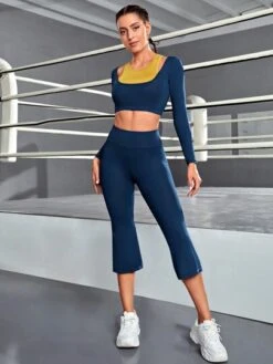 Colorblock Sports Tee & Wide Waistband Sports Pants -Gym Chic Wear 16917329827e031fa5062a35fb1e0c348c77b261b5 thumbnail 405x552