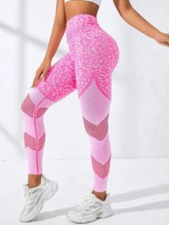 Leopard Print Wideband Waist Hollow Out Sports Leggings