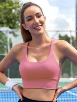 Dark Pink Wide Hem Double Sided Beauty Back Sports Bra