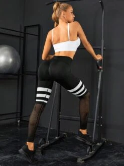 Striped Print Hollow Out Sports Leggings -Gym Chic Wear 169191725993b57264a33c97ab8a6d7ffff0963d12 thumbnail 405x552