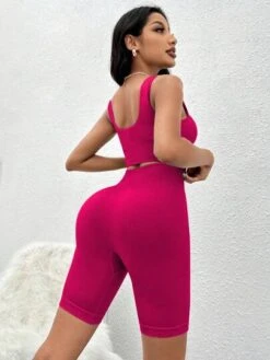 Solid Ribbed Knit Sports Set