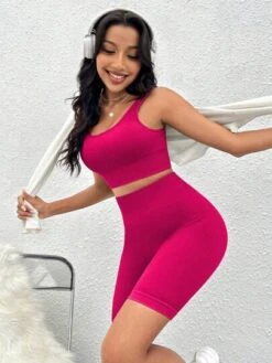 Solid Ribbed Knit Sports Set -Gym Chic Wear 16919832443922957838956f86acd3375e0a910595 thumbnail 405x552