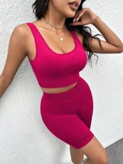 Solid Ribbed Knit Sports Set -Gym Chic Wear 169198324684ca80bc4f6685c34158e385a5bf3a2c thumbnail 405x552