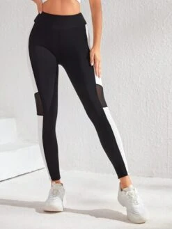 Colorblock Contrast Mesh Insert Tummy Control Sports Leggings -Gym Chic Wear 1692102867032bb30fe20f07405469e341c23842aa thumbnail 405x552