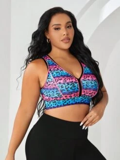 Plus Leopard Print Contrast Binding Sports Bra -Gym Chic Wear 16921585841a547c72cec48c540e4f9c1a20909d6d thumbnail 405x552