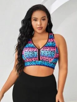 Plus Leopard Print Contrast Binding Sports Bra -Gym Chic Wear 16921585873cb77379be9cc72c995136ce00c09001 thumbnail 405x552