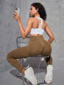 Solid Wide Waistband Ribbed Knit Sports Leggings -Gym Chic Wear 1692170554b36d7db5eb00c060362a448f75c5eb30 thumbnail 405x552