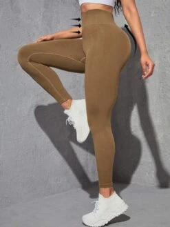 Solid Wide Waistband Ribbed Knit Sports Leggings -Gym Chic Wear 169217055928ccc1ebb8e60b324afe1690669ba256 thumbnail 405x552